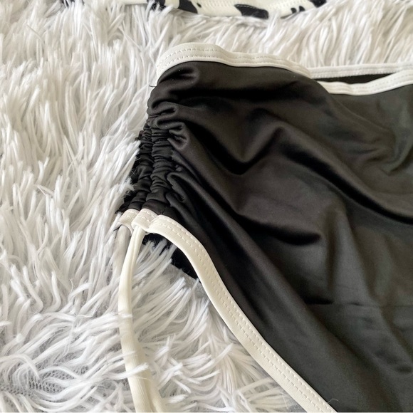 NWOT Cow Print High Waisted Bandeau Scrunch Bottom Bikini Black White - Picture 5 of 13